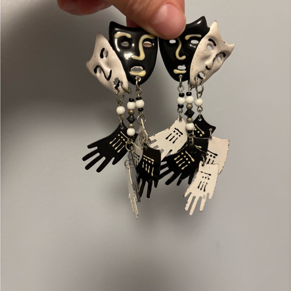 Vintage Theater Mask & Hand Dangle Earrings